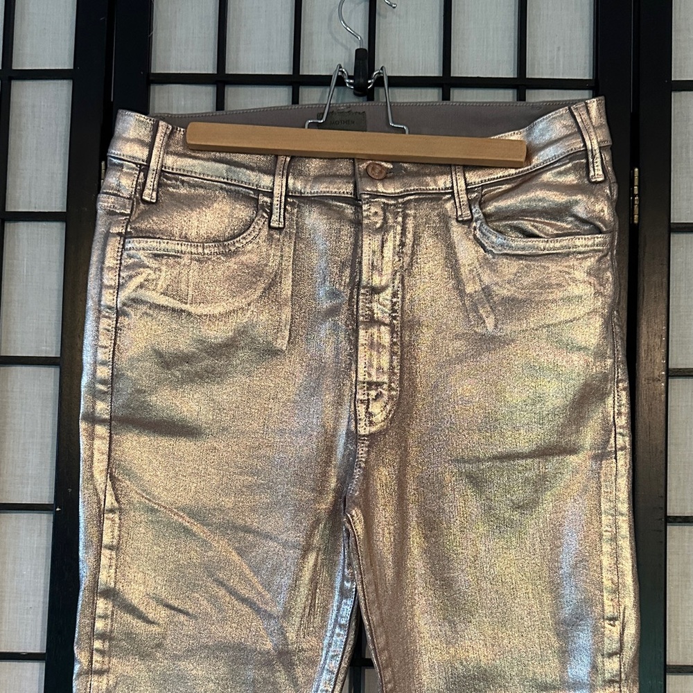 MOTHER Hustler Ankle Heavy Metal Flare Fray Jeans Never Worn Size 33 - Picture 6 of 16